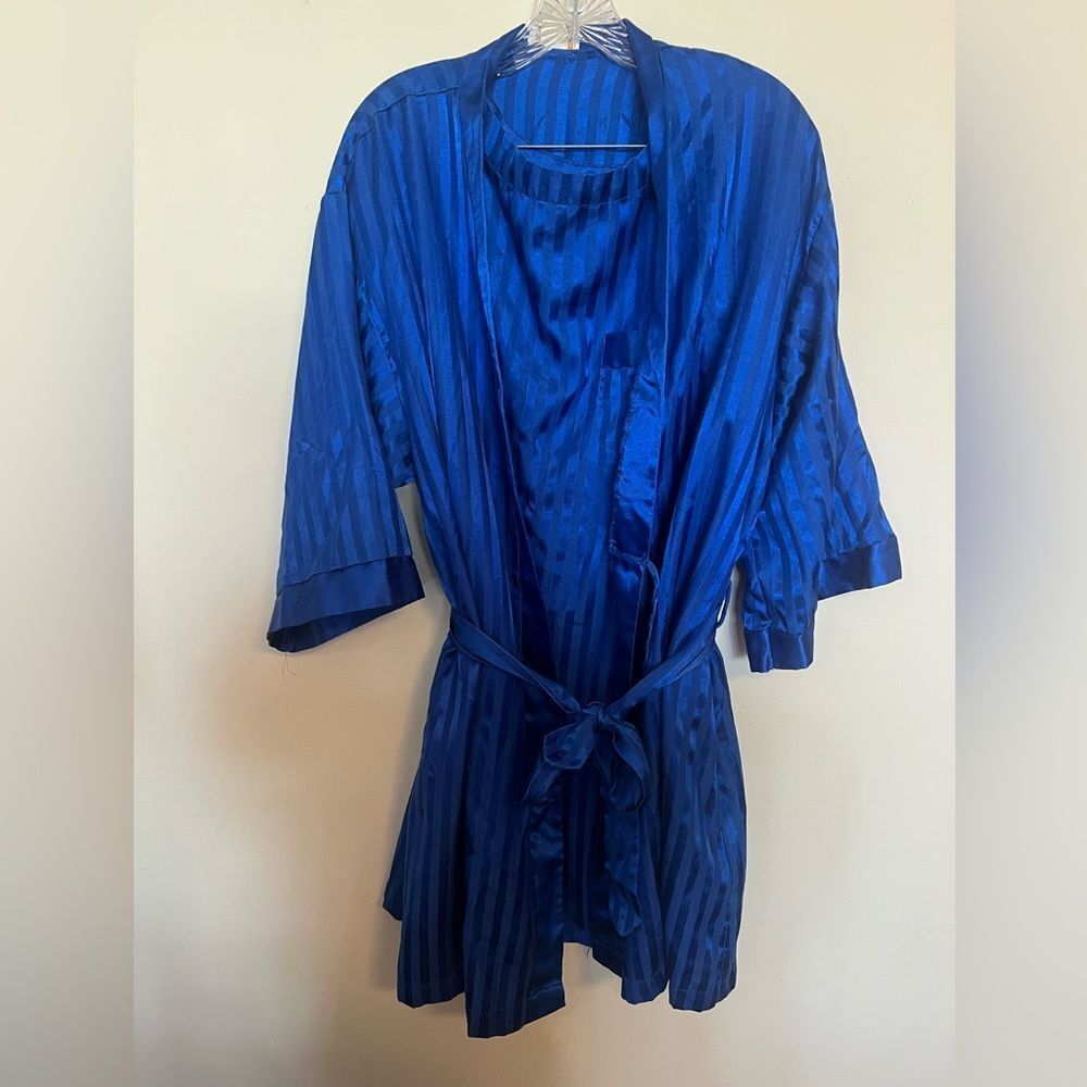 Women's Satin Kimono Robe in Royal Blue with Tie Belt